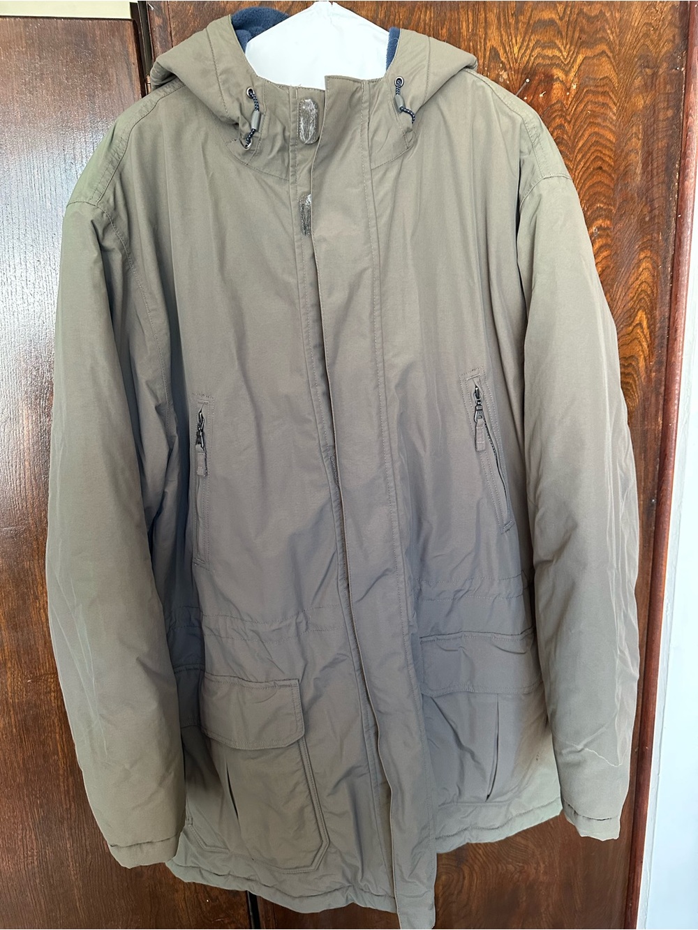 Lands' End Men's Hooded Winter Jacket in Khaki Beige Size XXL Fleece Lined EUC
